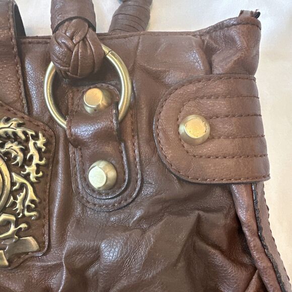 Vintage Y2K Guess Brown Leather Hand Bag Crown Logo With Shoulder Strap - Picture 3 of 10